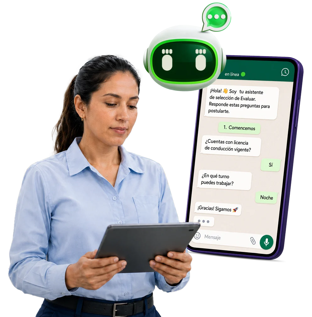 Candidata respondiendo el proceso de preselección por WhatsApp